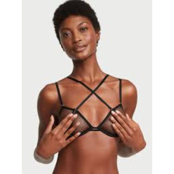 Victoria's Secret Very Sexy Black Fishnet Mesh Cut Out Demi Bra - Picture 2 of 5